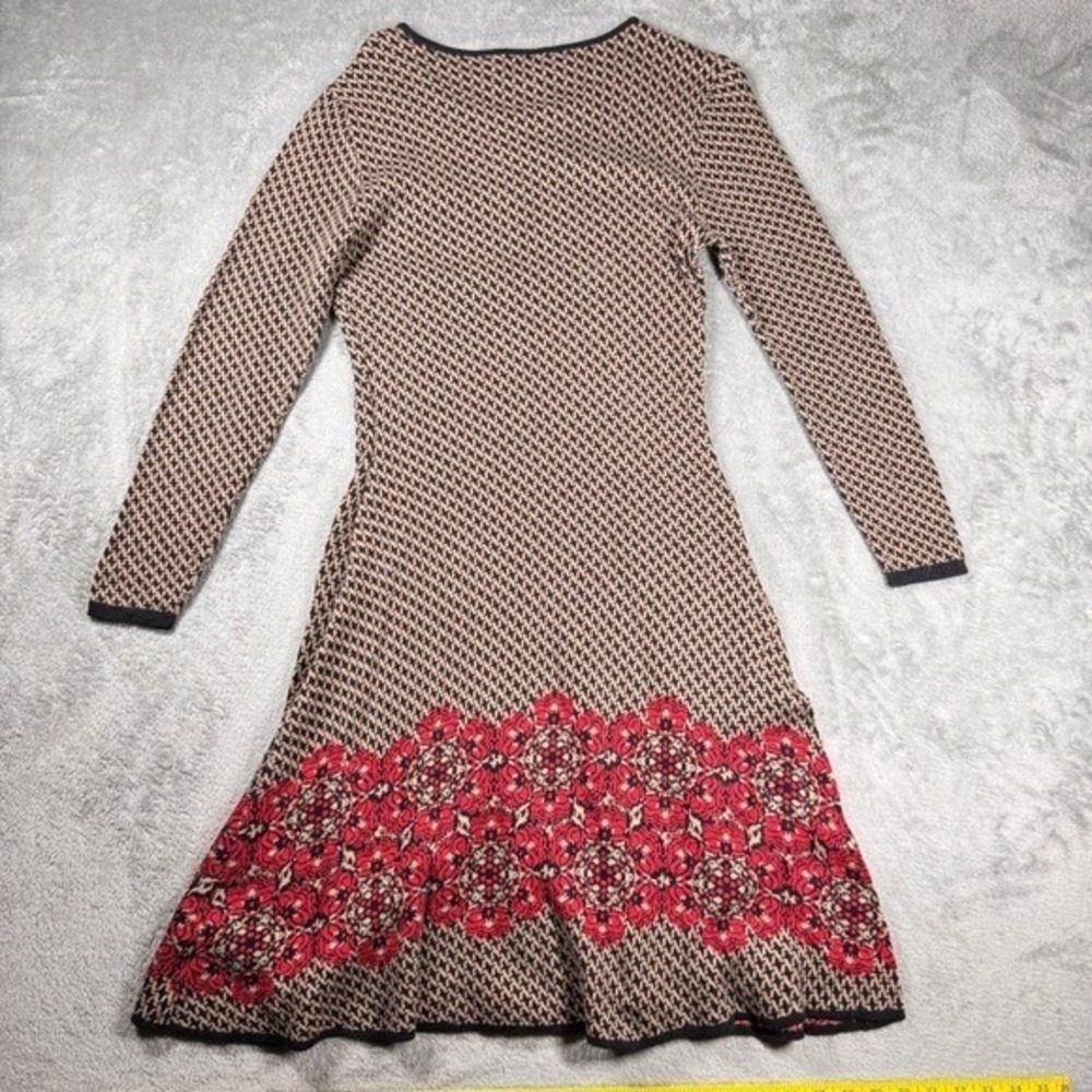 New York & Company Brown Houndstooth Red Floral Hem Sweater Dress Women's L - Picture 3 of 10
